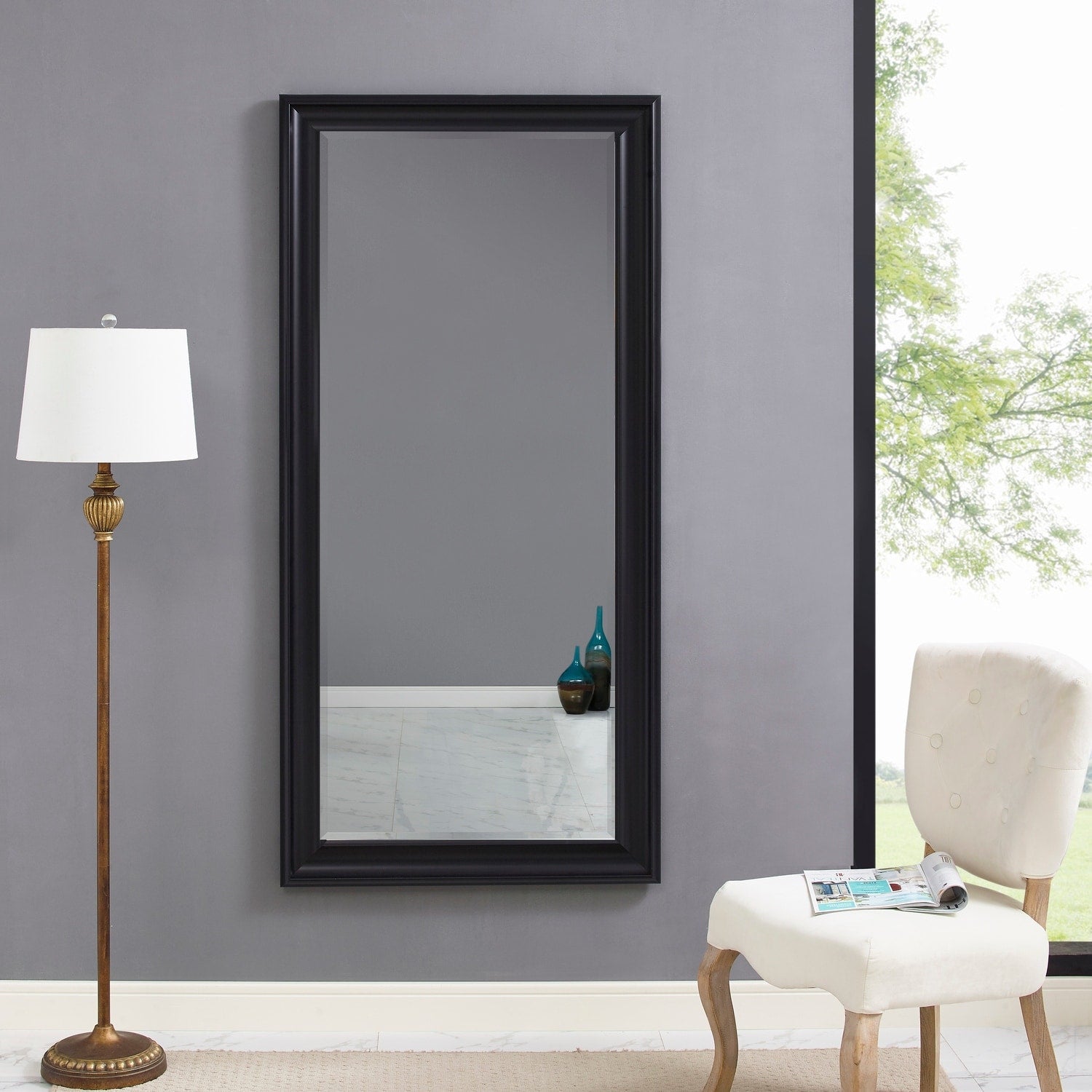 Miroir de sol encadré pleine longueur - Grand miroir rectangulaire sur pied, miroir intégral pour chambre et dressing