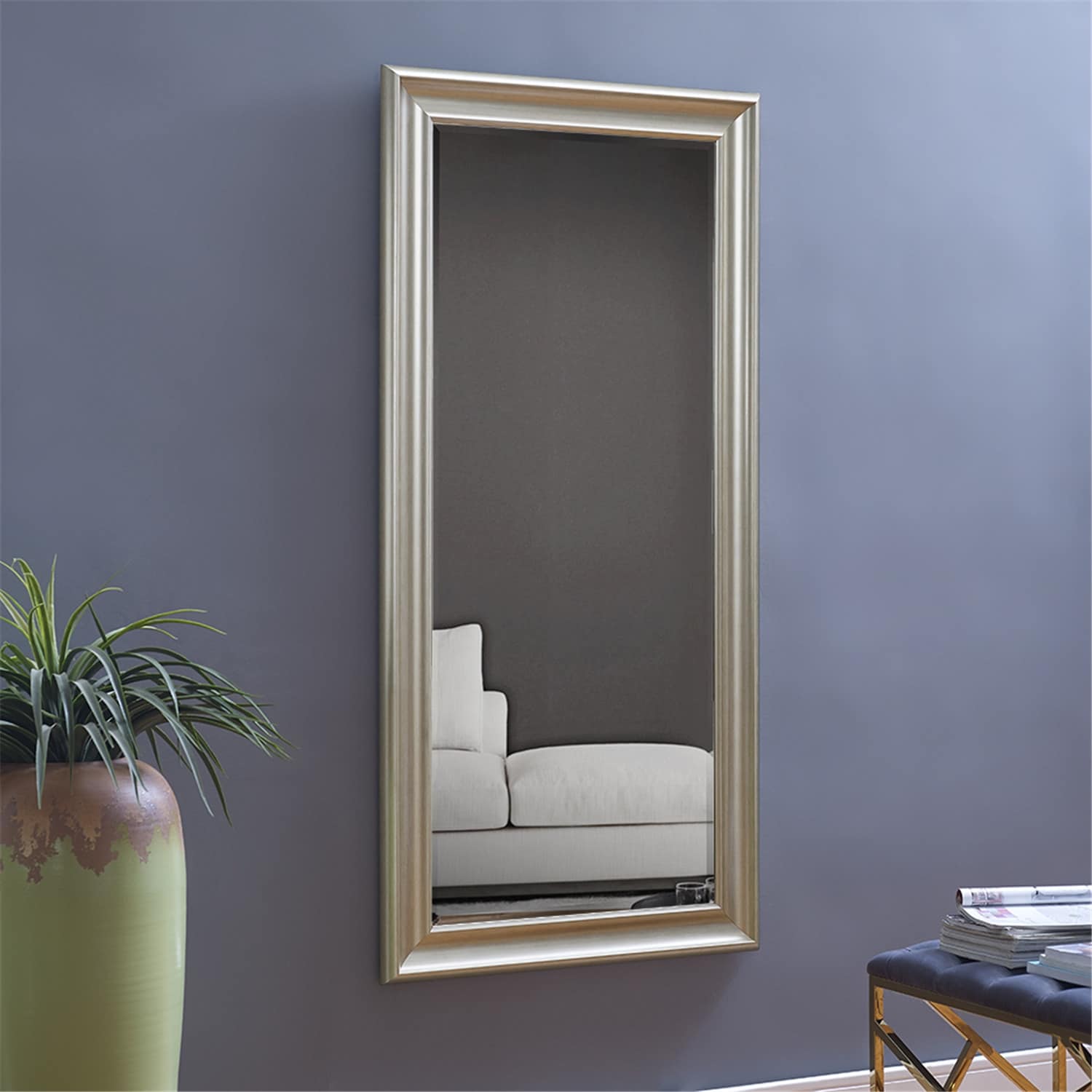 Miroir de sol encadré pleine longueur - Grand miroir rectangulaire sur pied, miroir intégral pour chambre et dressing