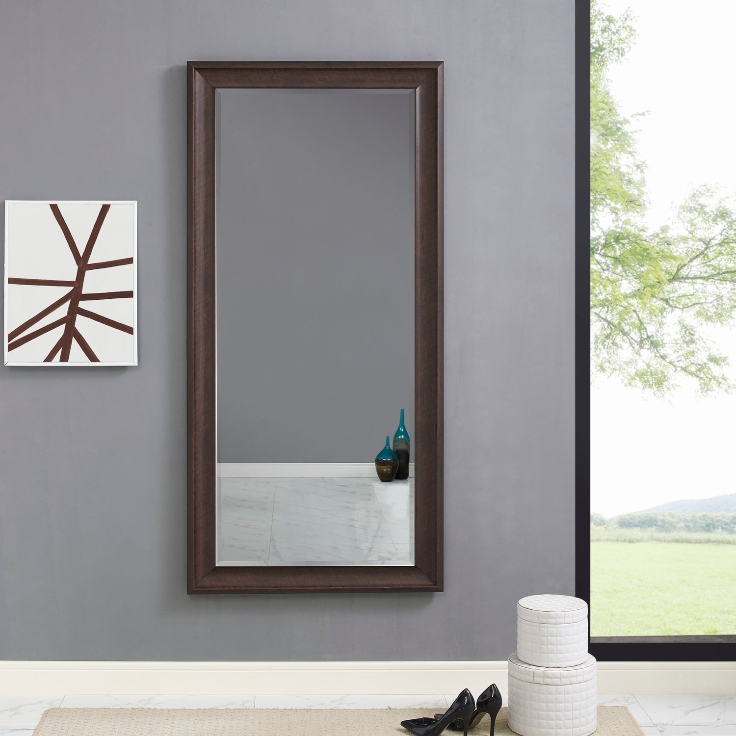 Miroir de sol encadré pleine longueur - Grand miroir rectangulaire sur pied, miroir intégral pour chambre et dressing
