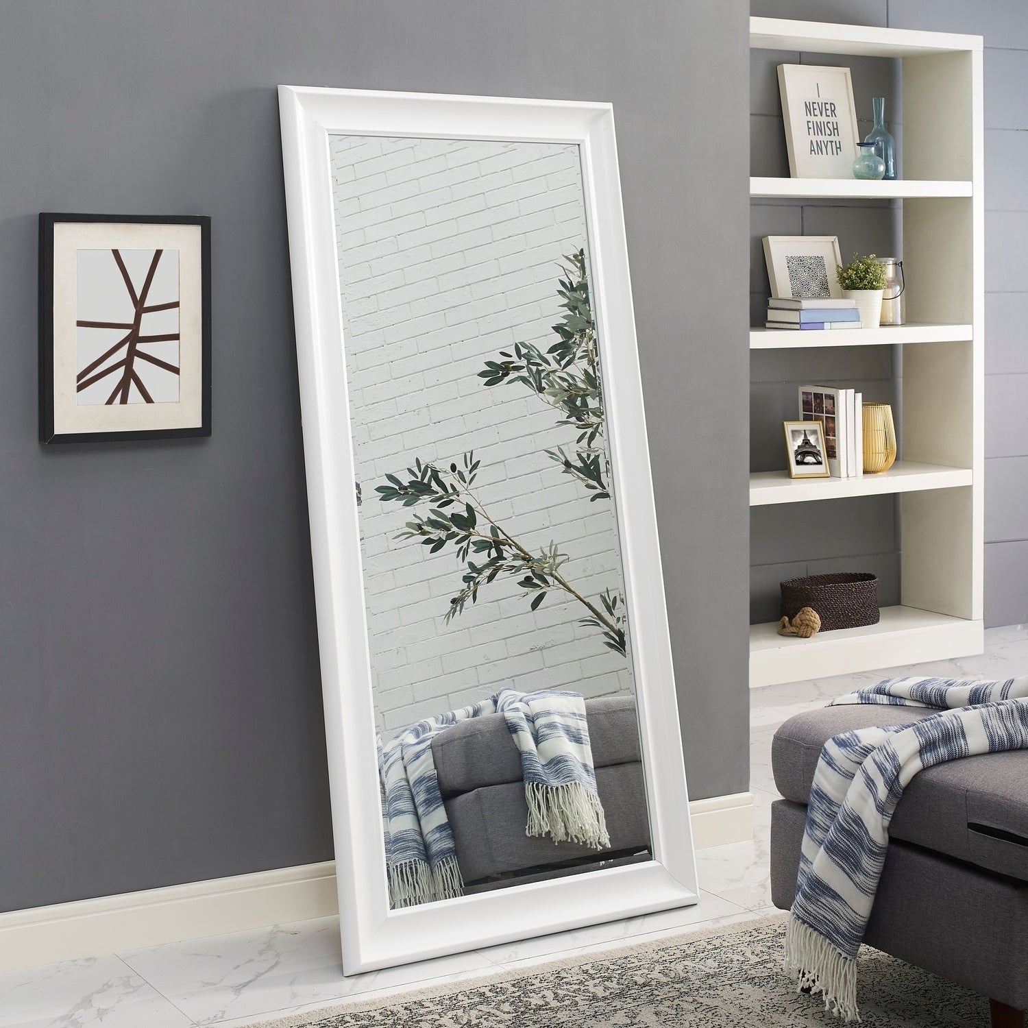 Miroir de sol encadré pleine longueur - Grand miroir rectangulaire sur pied, miroir intégral pour chambre et dressing