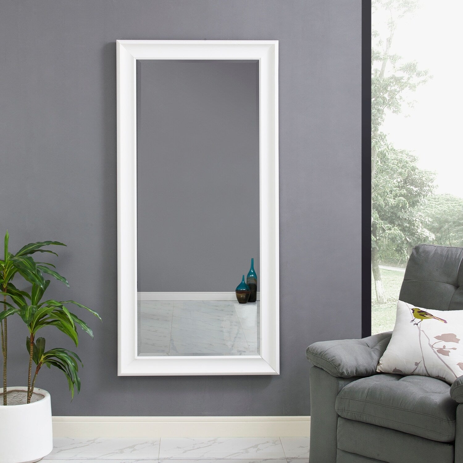 Miroir de sol encadré pleine longueur - Grand miroir rectangulaire sur pied, miroir intégral pour chambre et dressing