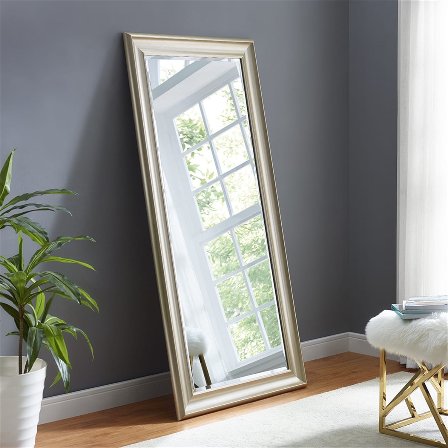 Miroir de sol encadré pleine longueur - Grand miroir rectangulaire sur pied, miroir intégral pour chambre et dressing