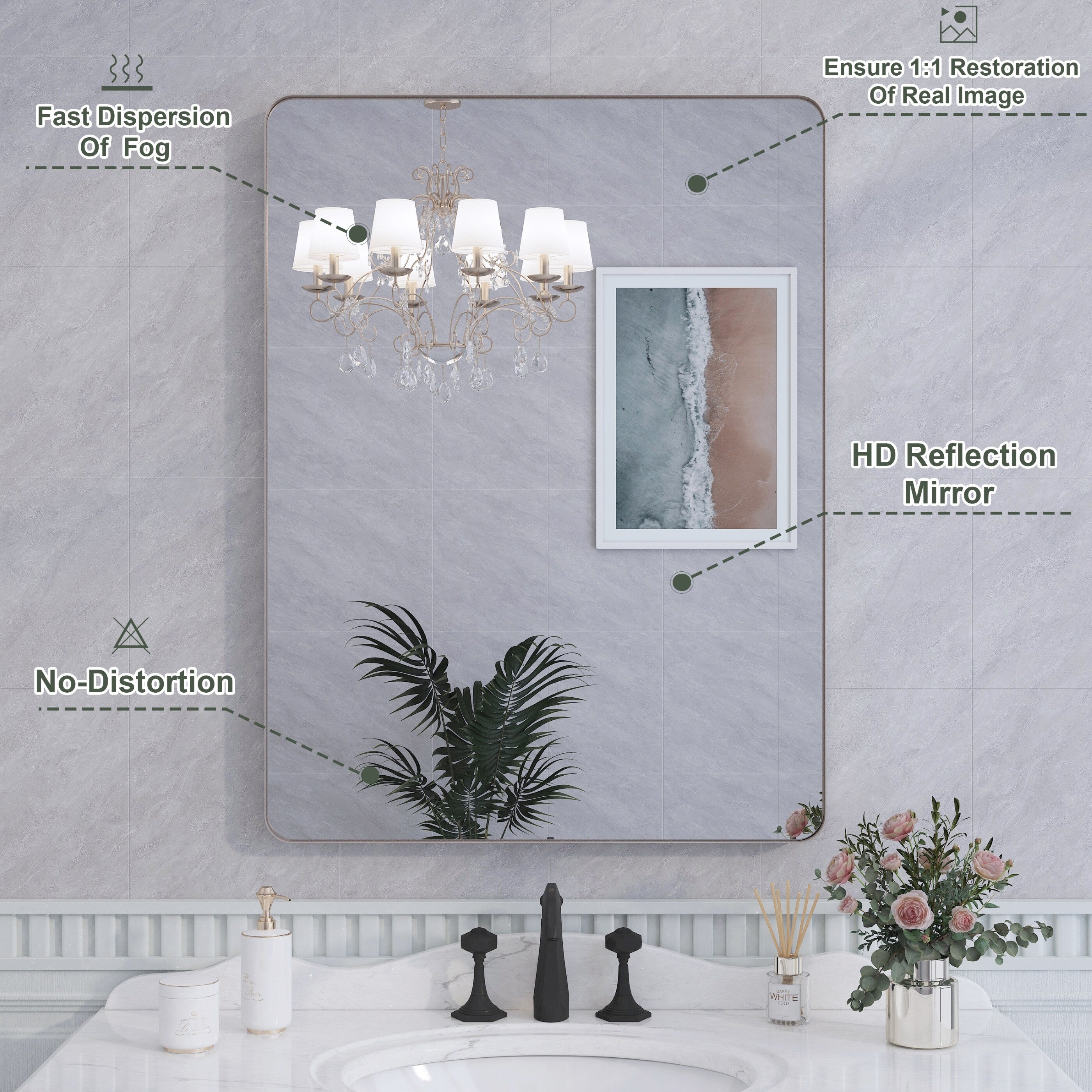 Miroir de salle de bain mural encadré