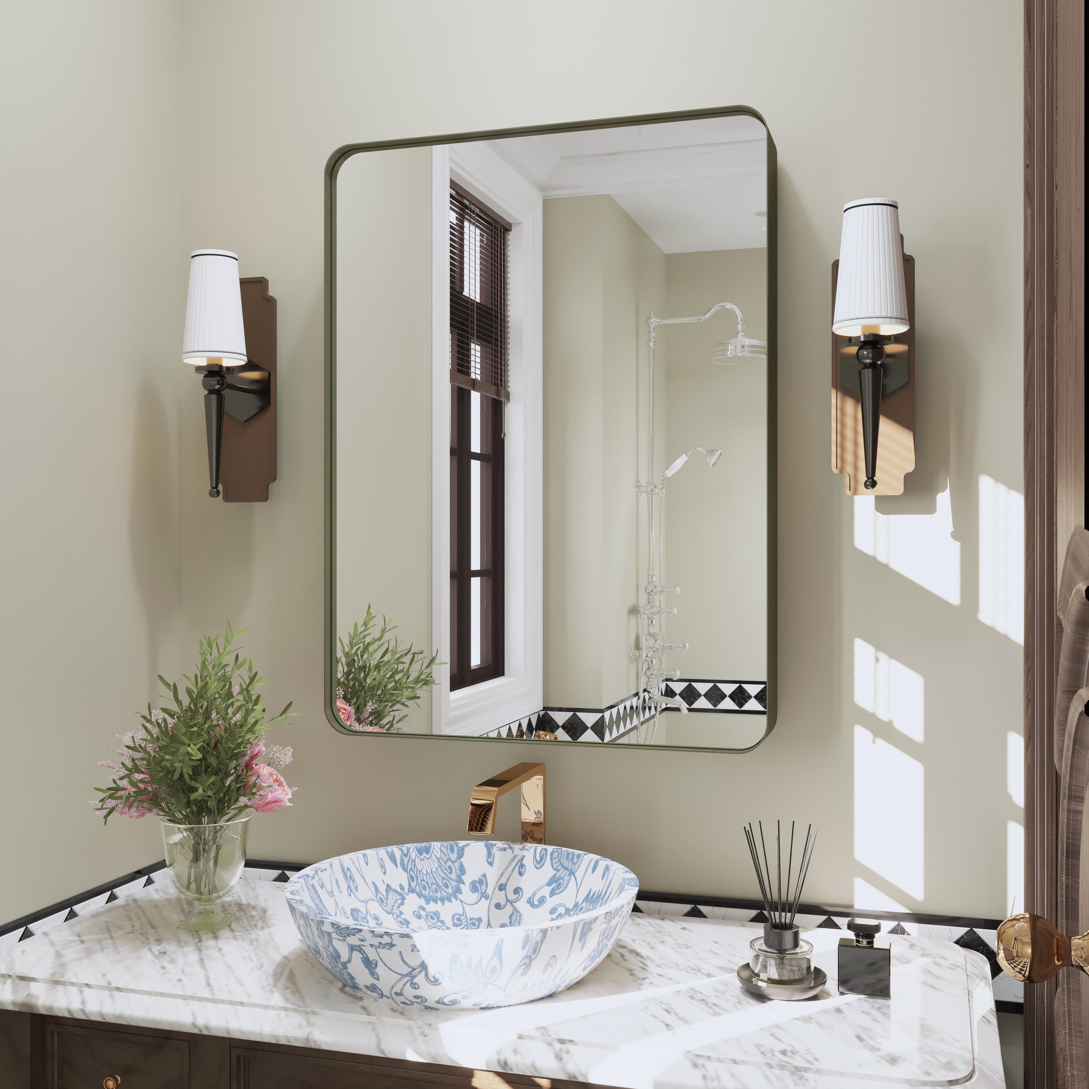 Miroir de salle de bain mural encadré