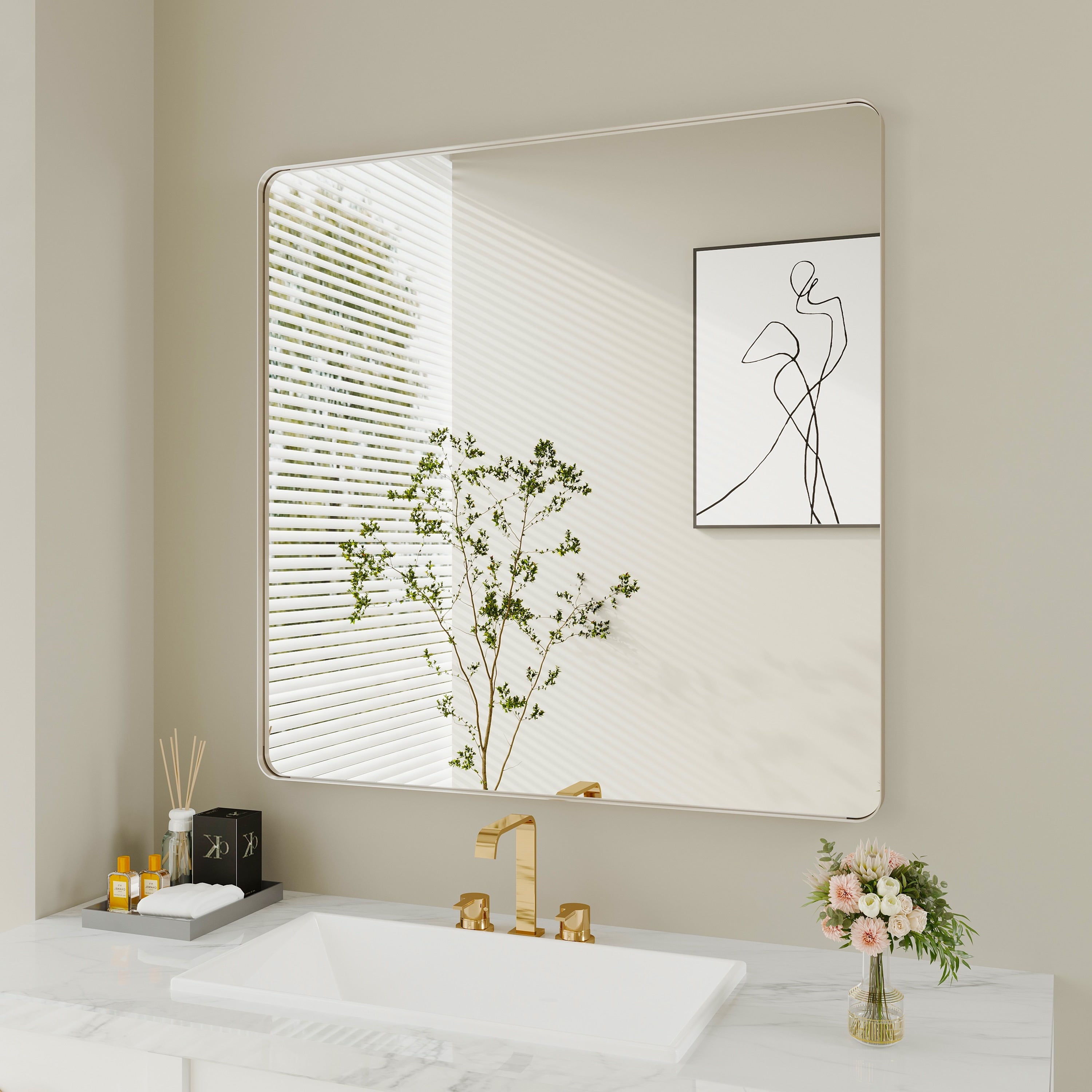 Miroir de salle de bain mural encadré