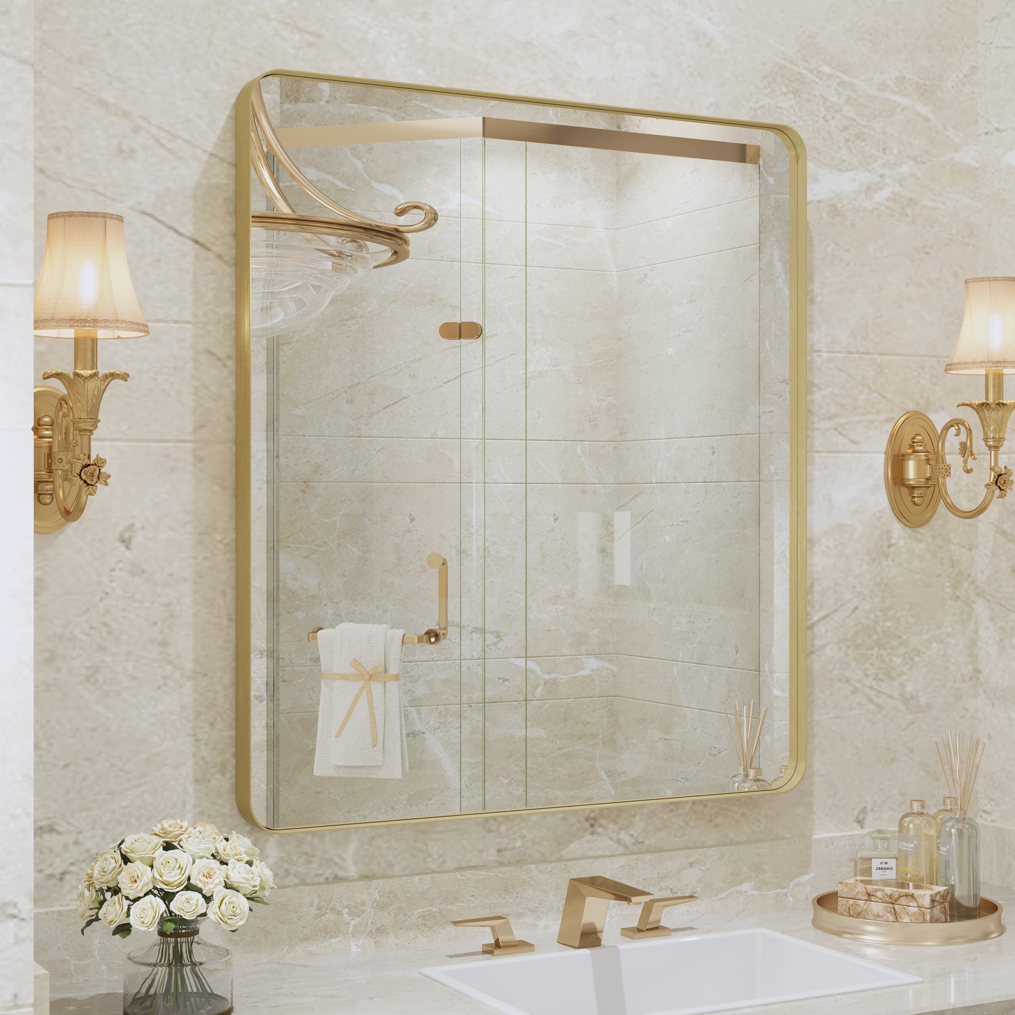 Miroir de salle de bain mural encadré