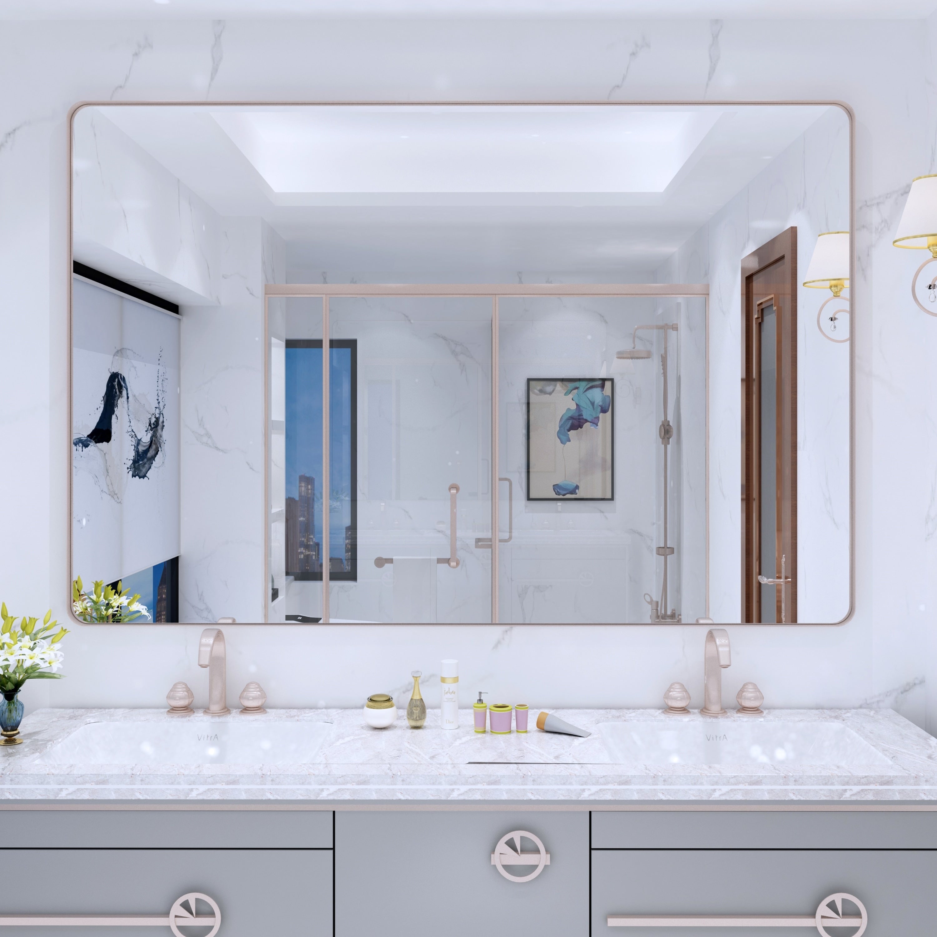 Miroir de salle de bain mural encadré
