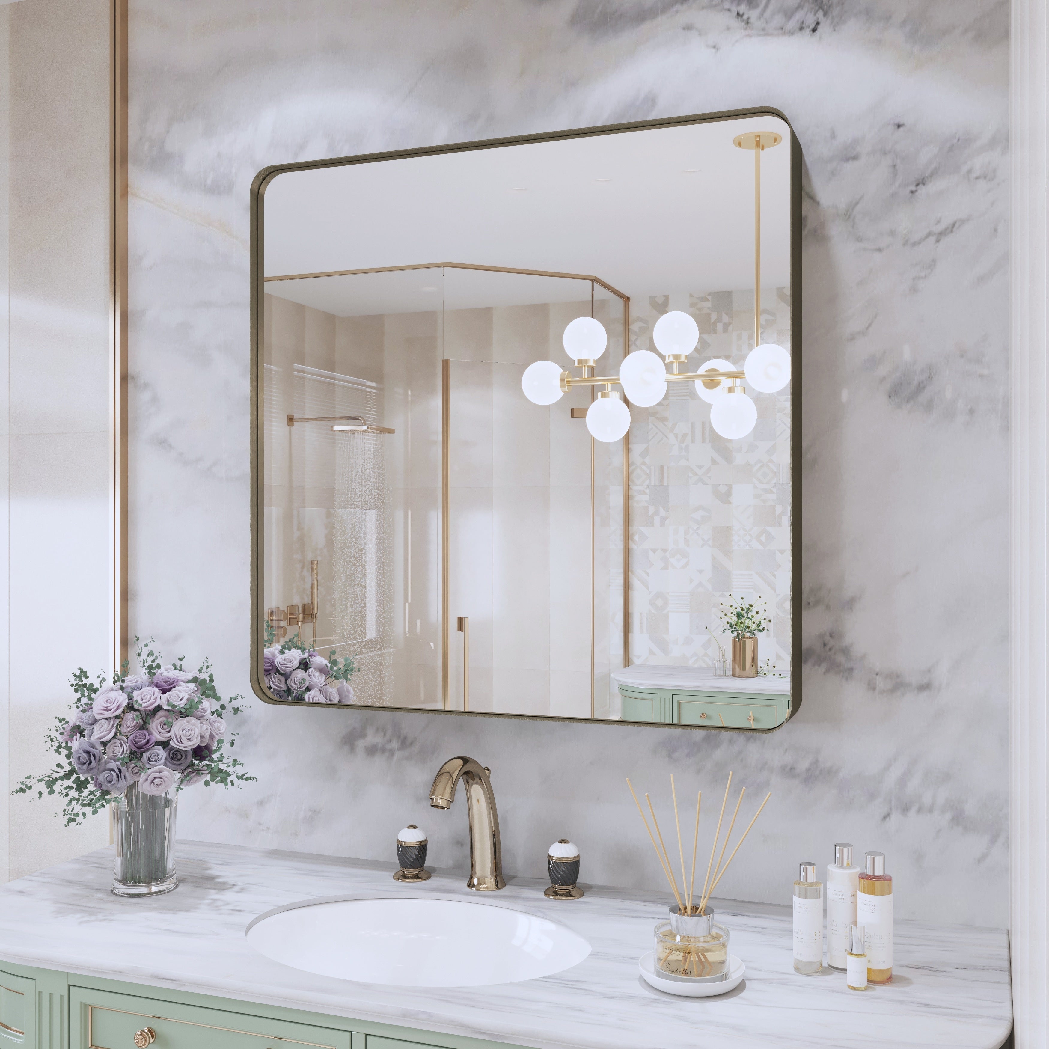 Miroir de salle de bain mural encadré