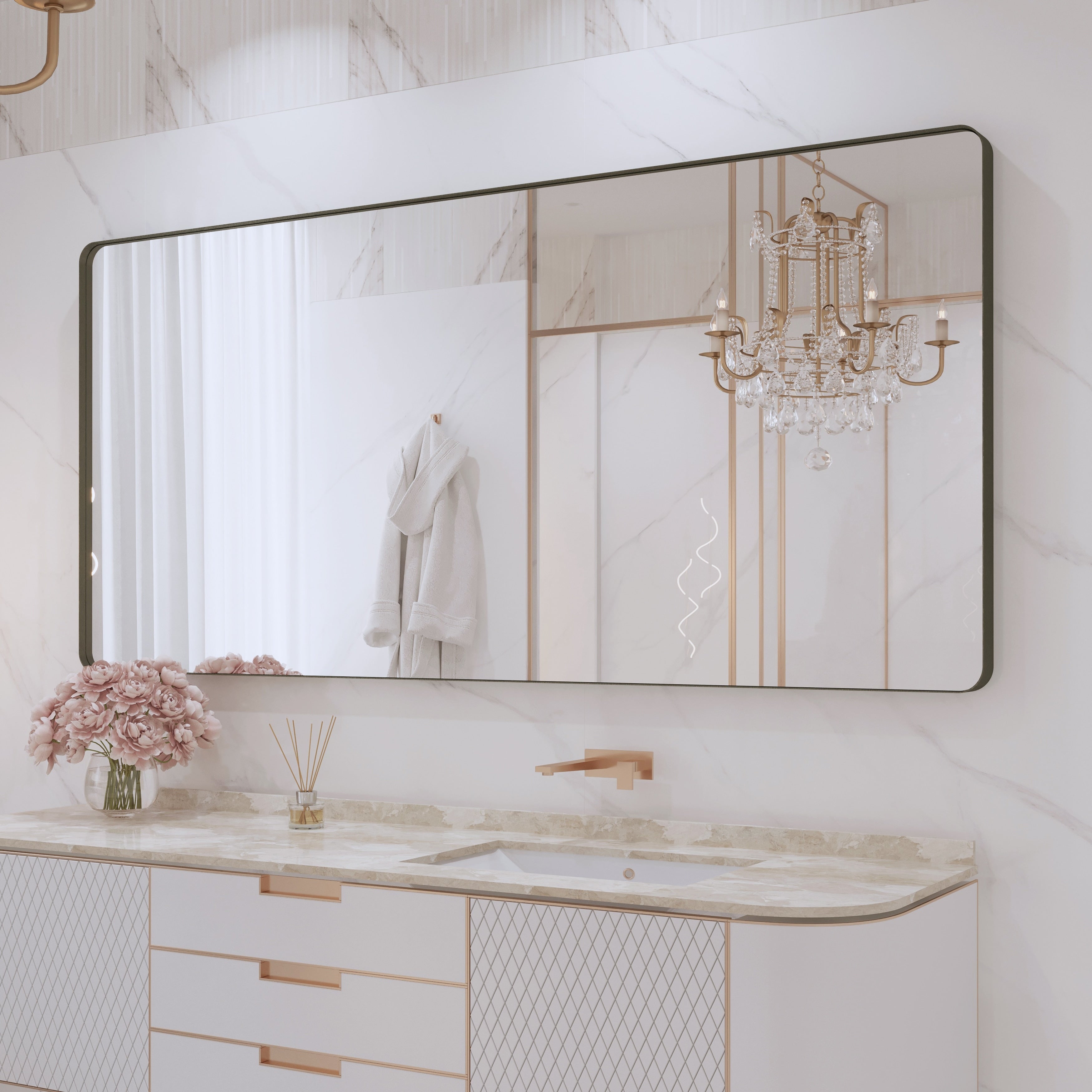Miroir de salle de bain mural encadré