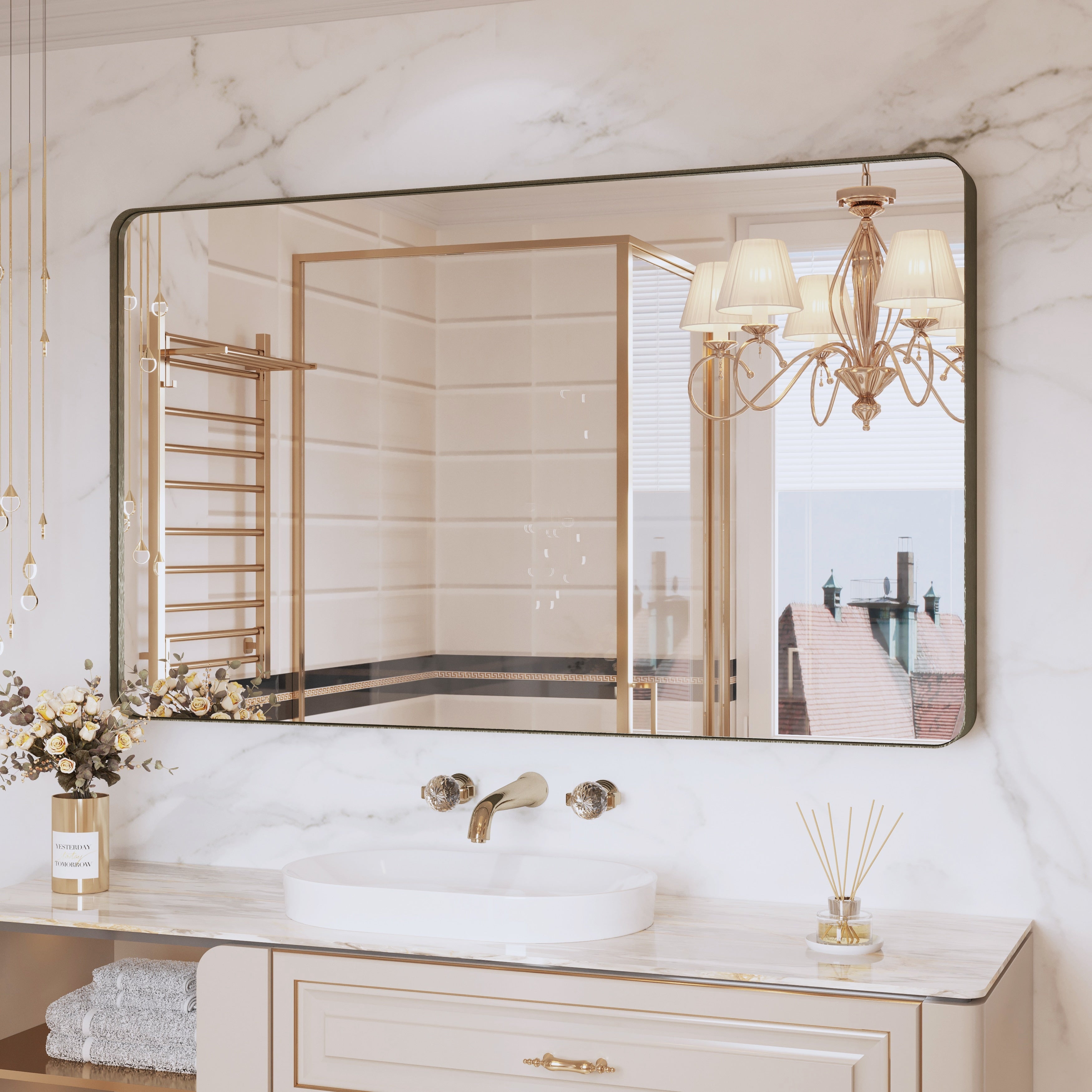 Miroir de salle de bain mural encadré