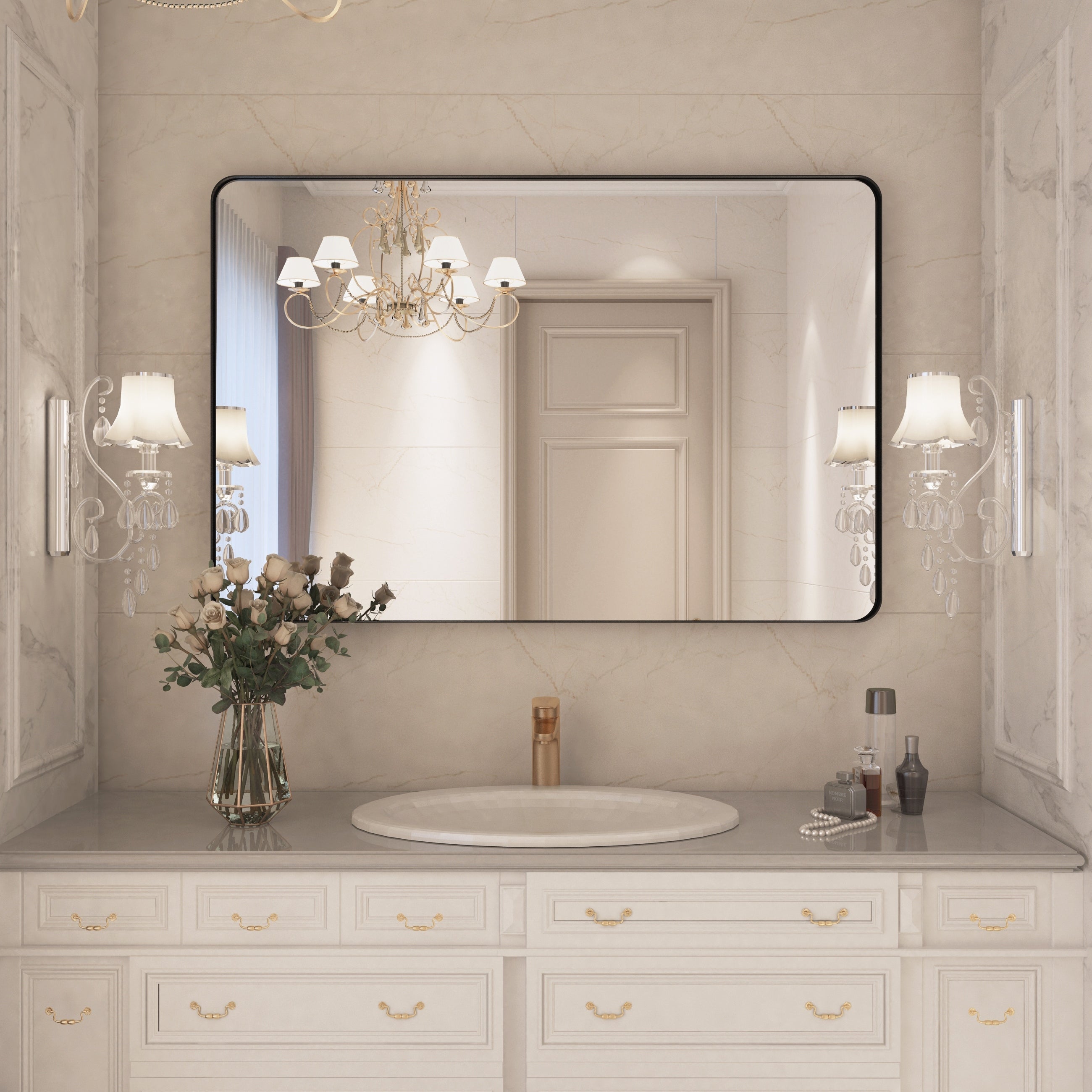Miroir de salle de bain mural encadré