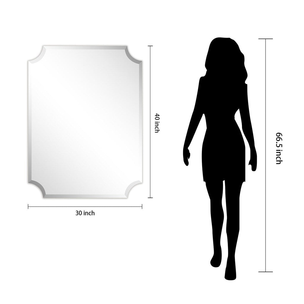 Miroir mural biseauté festonné rectangulaire sans cadre, pour salle de bain, coiffeuse et chambre à coucher, 1 bord biseauté - Transparent