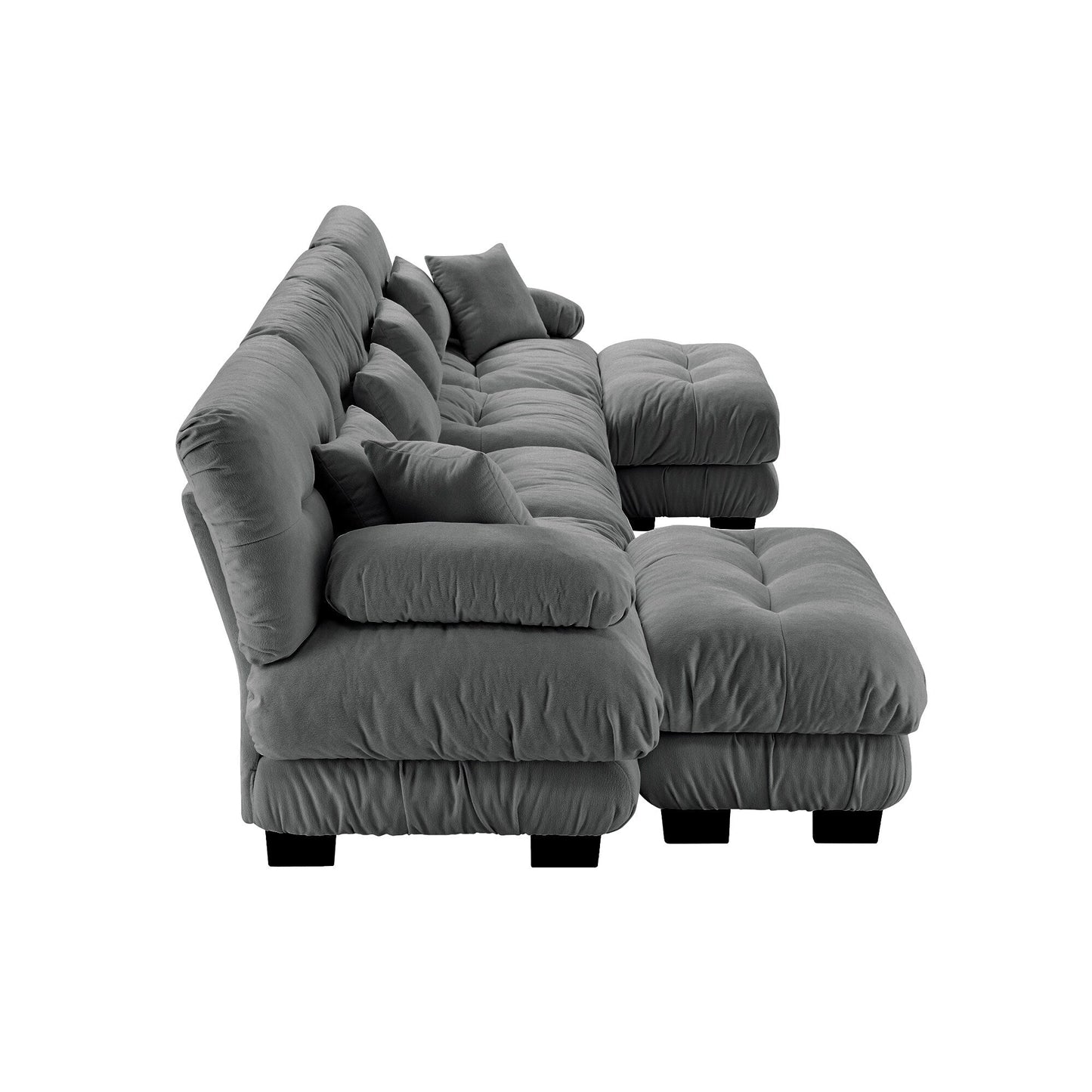 Canapé modulable 4 places en chenille avec 2 poufs et coussins pour le salon