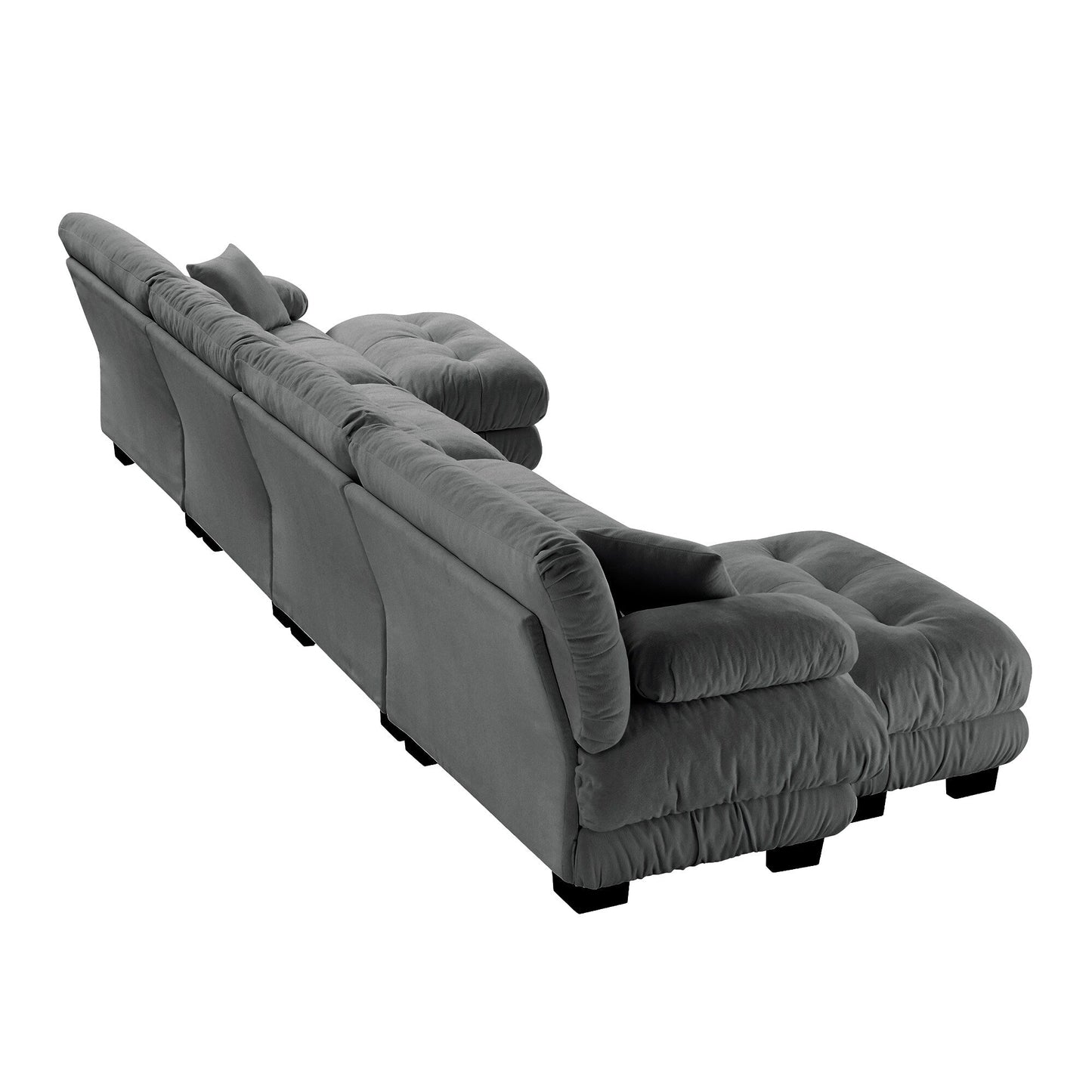Canapé modulable 4 places en chenille avec 2 poufs et coussins pour le salon