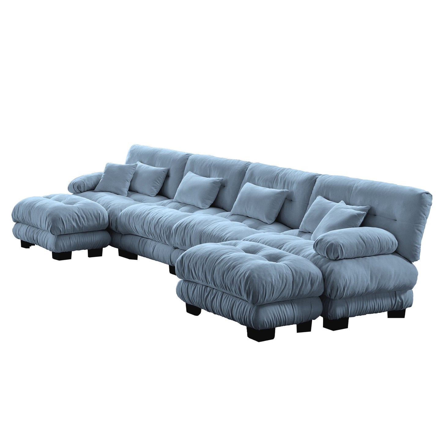 Canapé modulable 4 places en chenille avec 2 poufs et coussins pour le salon