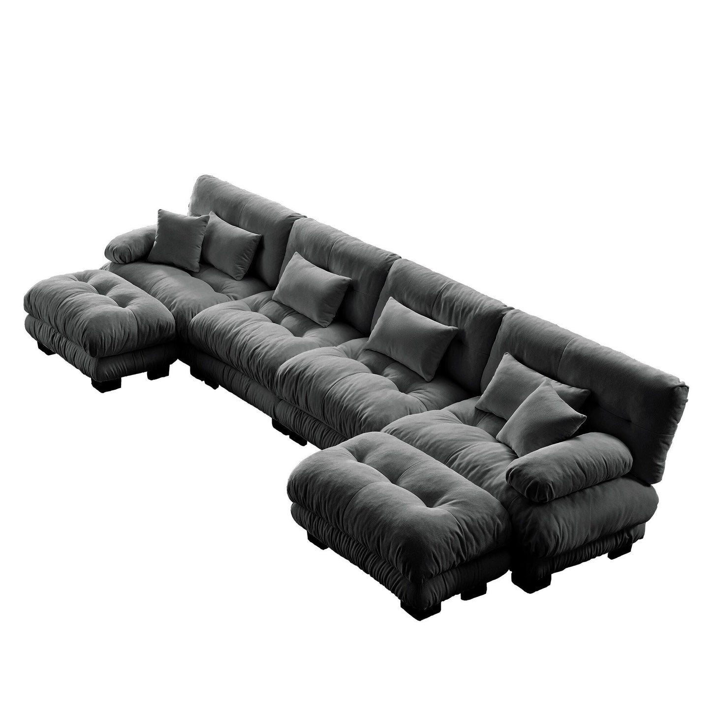 Canapé modulable 4 places en chenille avec 2 poufs et coussins pour le salon