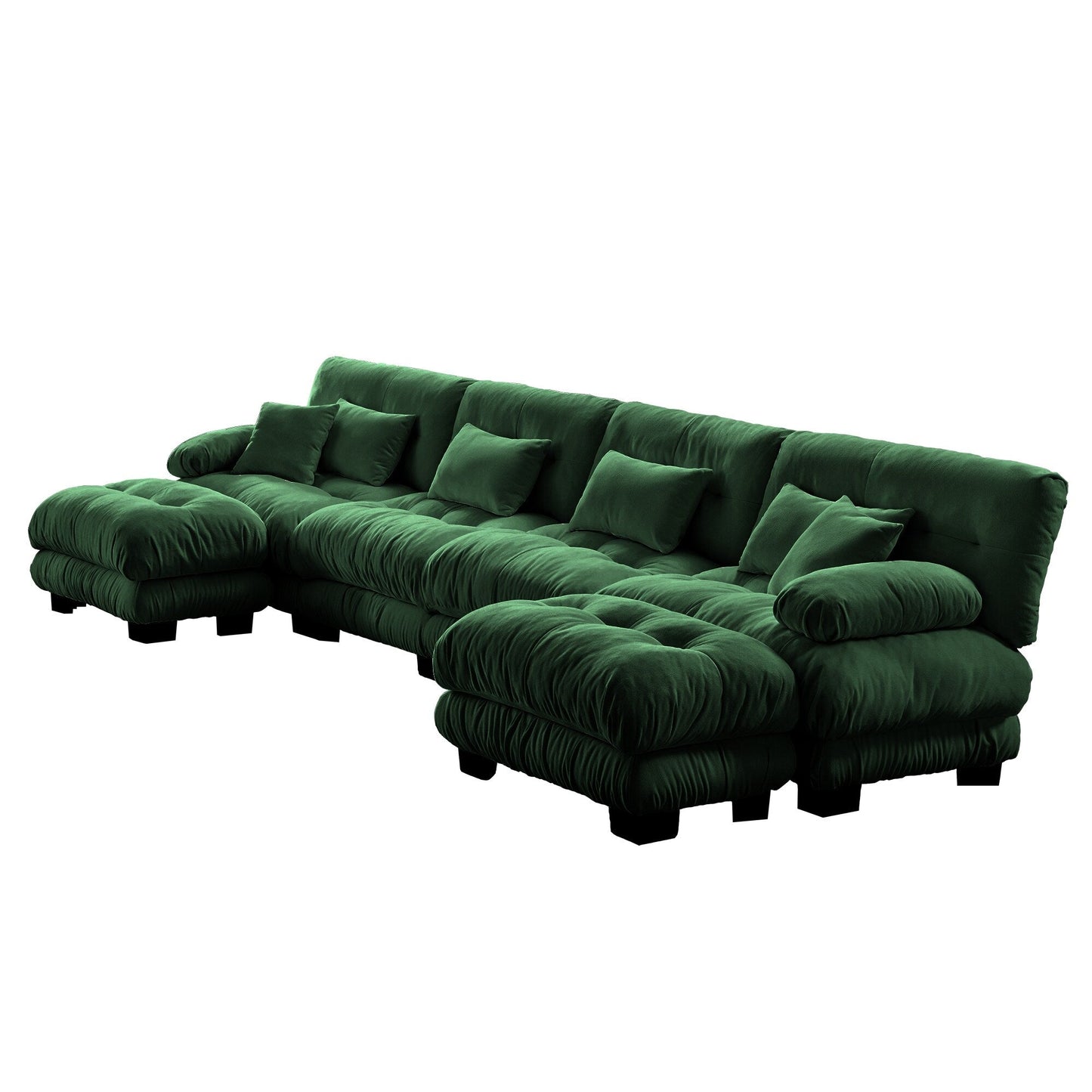 Canapé modulable 4 places en chenille avec 2 poufs et coussins pour le salon