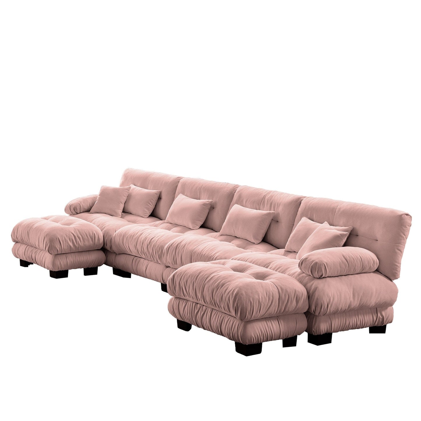 Canapé modulable 4 places en chenille avec 2 poufs et coussins pour le salon