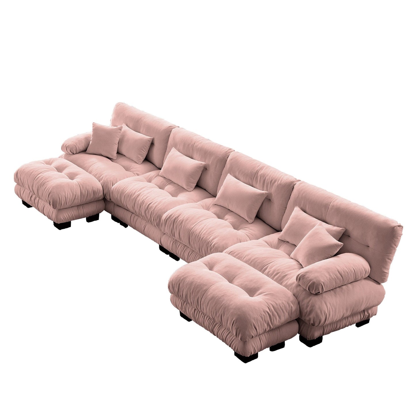 Canapé modulable 4 places en chenille avec 2 poufs et coussins pour le salon