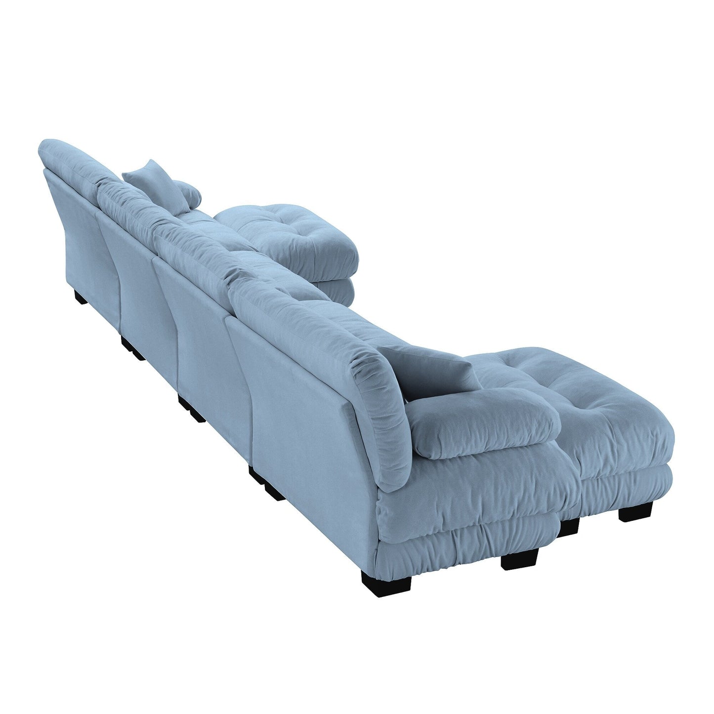 Canapé modulable 4 places en chenille avec 2 poufs et coussins pour le salon