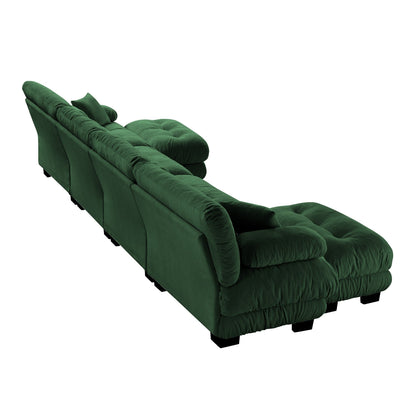 Canapé modulable 4 places en chenille avec 2 poufs et coussins pour le salon