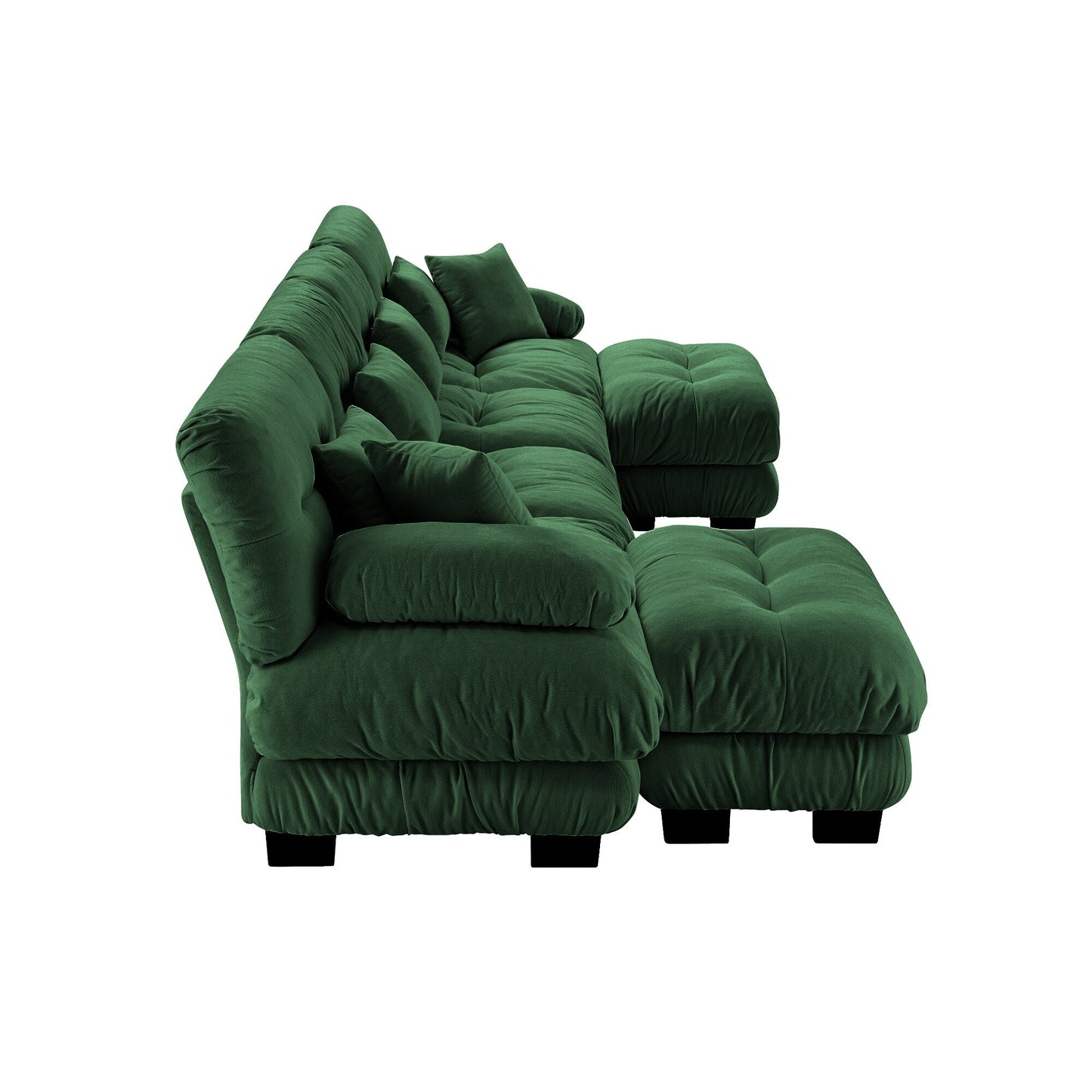 Canapé modulable 4 places en chenille avec 2 poufs et coussins pour le salon