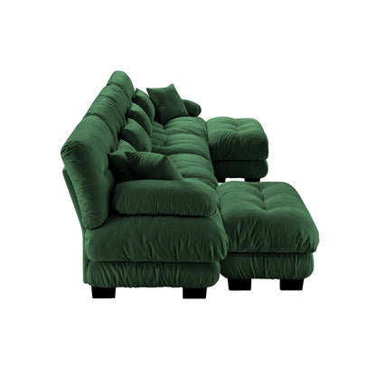 Canapé modulable 4 places en chenille avec 2 poufs et coussins pour le salon