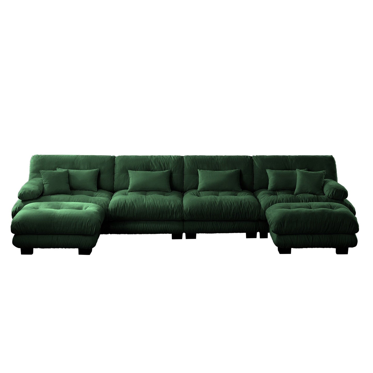 Canapé modulable 4 places en chenille avec 2 poufs et coussins pour le salon