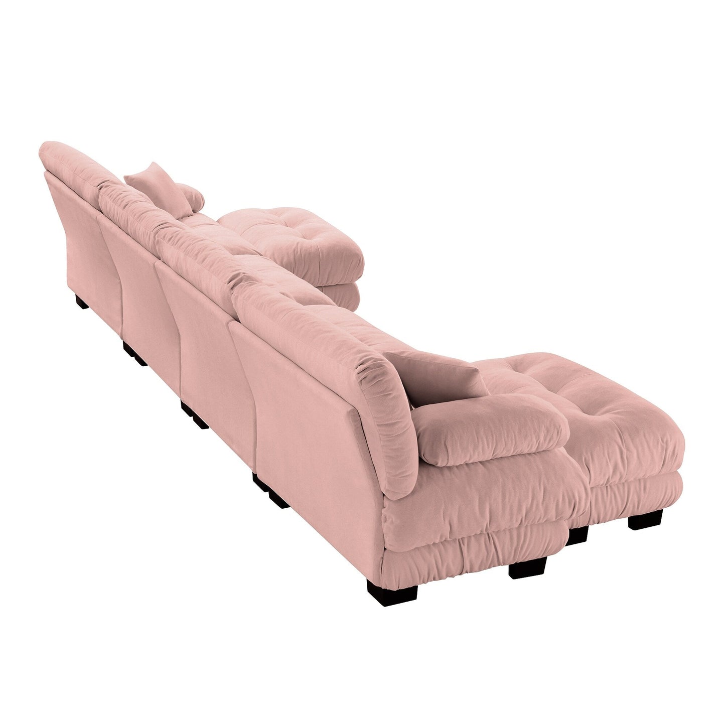 Canapé modulable 4 places en chenille avec 2 poufs et coussins pour le salon
