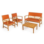 Ensemble de patio extérieur Freja 4 pièces en bois d'acacia côtier moderne avec coussins, par JONATHAN Y