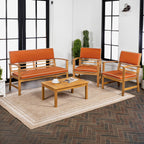 Ensemble de patio extérieur Freja 4 pièces en bois d'acacia côtier moderne avec coussins, par JONATHAN Y