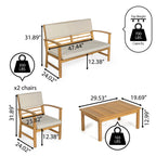 Ensemble de patio extérieur Freja 4 pièces en bois d'acacia côtier moderne avec coussins, par JONATHAN Y