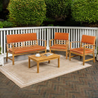 Ensemble de patio extérieur Freja 4 pièces en bois d'acacia côtier moderne avec coussins, par JONATHAN Y