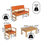 Ensemble de patio extérieur Freja 4 pièces en bois d'acacia côtier moderne avec coussins, par JONATHAN Y