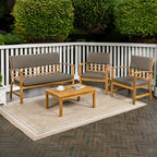 Ensemble de patio extérieur Freja 4 pièces en bois d'acacia côtier moderne avec coussins, par JONATHAN Y