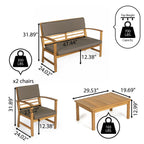 Ensemble de patio extérieur Freja 4 pièces en bois d'acacia côtier moderne avec coussins, par JONATHAN Y