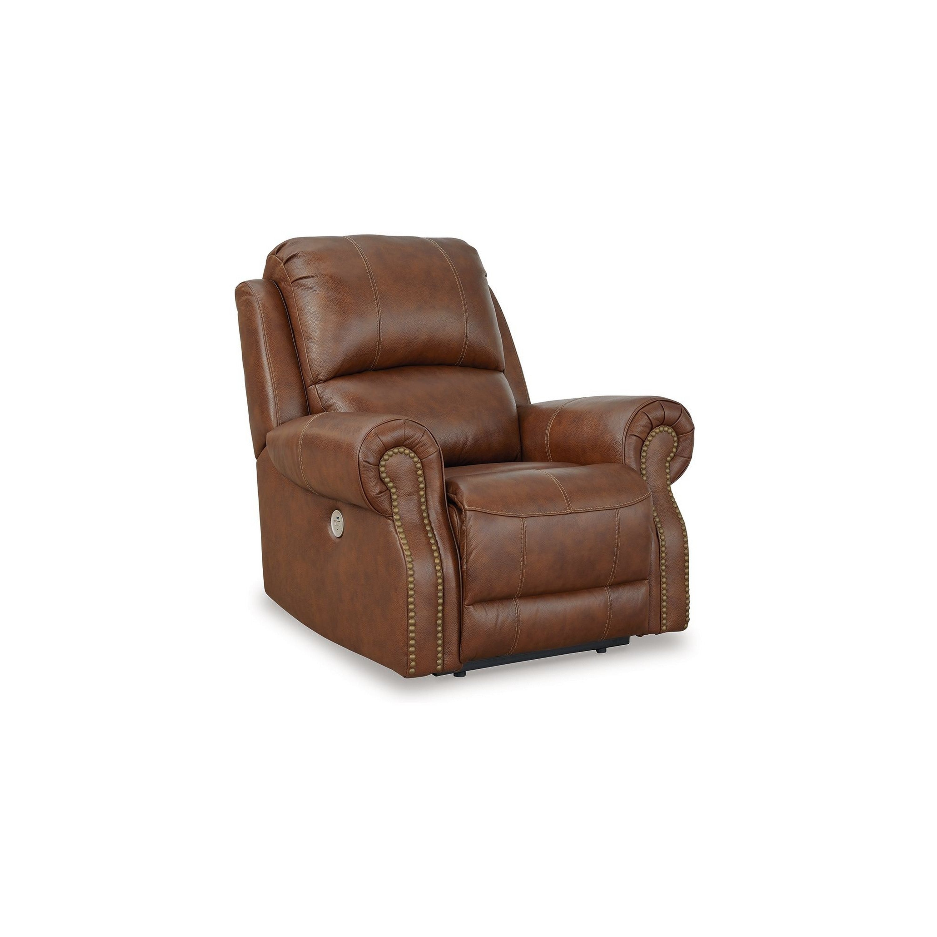 Fauteuil inclinable électrique Freye, USB, cuir marron clair rembourré moelleux