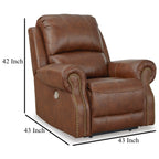 Fauteuil inclinable électrique Freye, USB, cuir marron clair rembourré moelleux