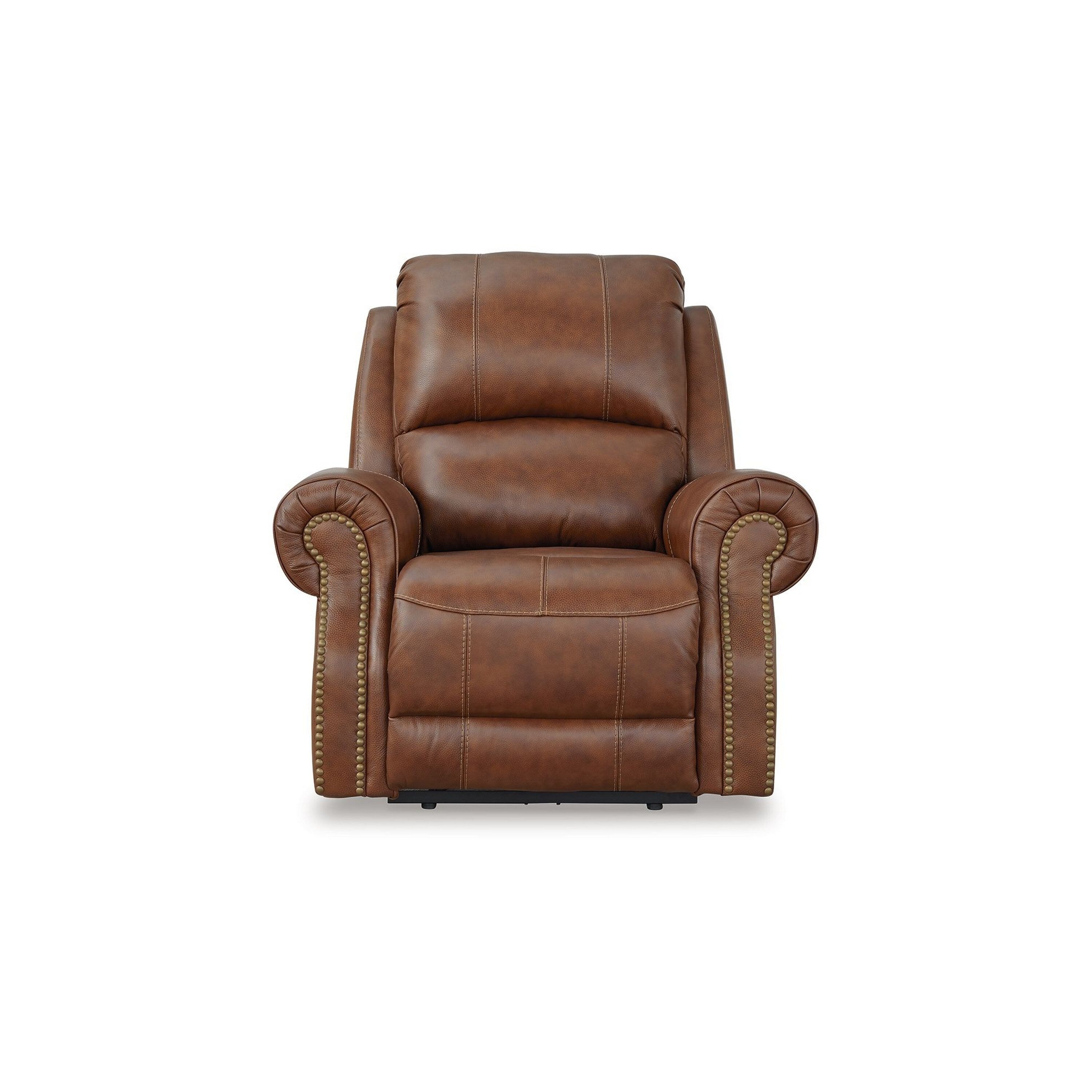 Fauteuil inclinable électrique Freye, USB, cuir marron clair rembourré moelleux