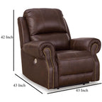 Fauteuil inclinable électrique Freye, USB, sans paroi, cuir marron foncé, garniture cloutée