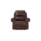 Fauteuil inclinable électrique Freye, USB, sans paroi, cuir marron foncé, garniture cloutée