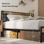 Cadre de lit plateforme en métal pour lit simple, double, queen ou king size avec tête de lit rembourrée et rangement