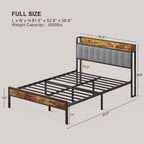 Cadre de lit plateforme en métal pour lit simple, double, queen ou king size avec tête de lit rembourrée et rangement