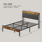 Cadre de lit plateforme en métal pour lit simple, double, queen ou king size avec tête de lit rembourrée et rangement