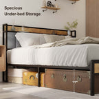 Cadre de lit plateforme en métal pour lit simple, double, queen ou king size avec tête de lit rembourrée et rangement