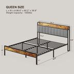 Cadre de lit plateforme en métal pour lit simple, double, queen ou king size avec tête de lit rembourrée et rangement