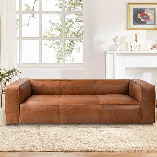 Canapé de salon UR en cuir aniline, canapé moderne en cuir véritable pour salon - 100 l x 43 P x 26,25 H