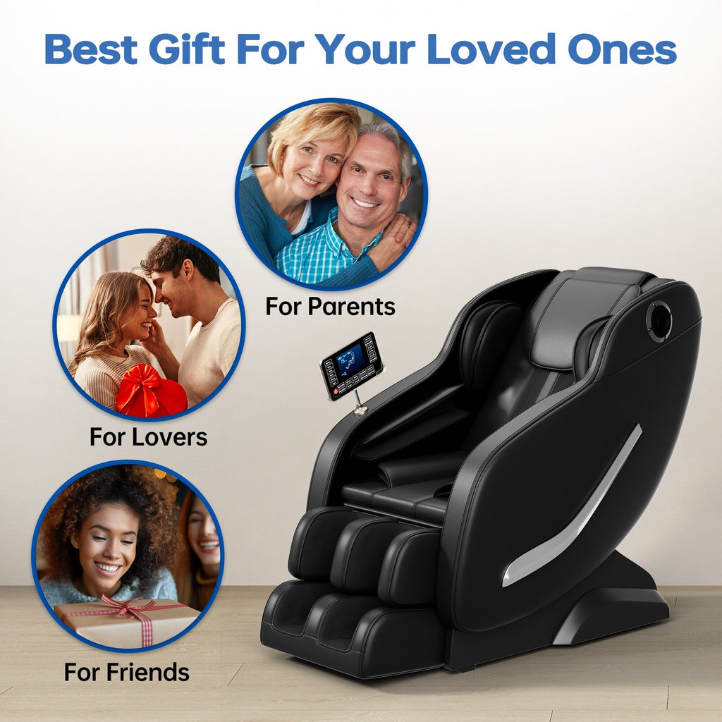 Fauteuil de massage complet, fauteuil inclinable à gravité zéro avec airbags, thermothérapie et haut-parleurs Hi-Fi, commande par écran tactile LCD