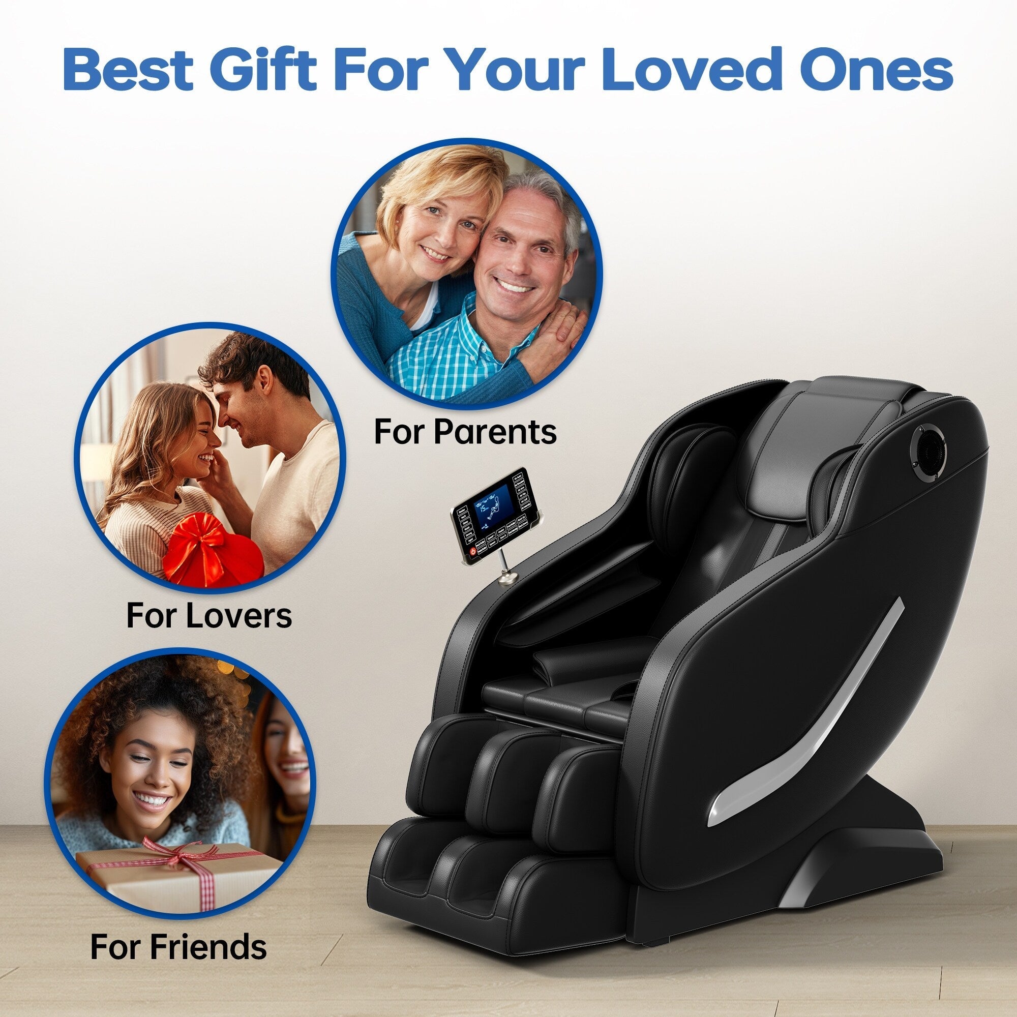Fauteuil de massage complet, fauteuil inclinable à gravité zéro avec airbags, thermothérapie et haut-parleurs Hi-Fi, commande par écran tactile LCD