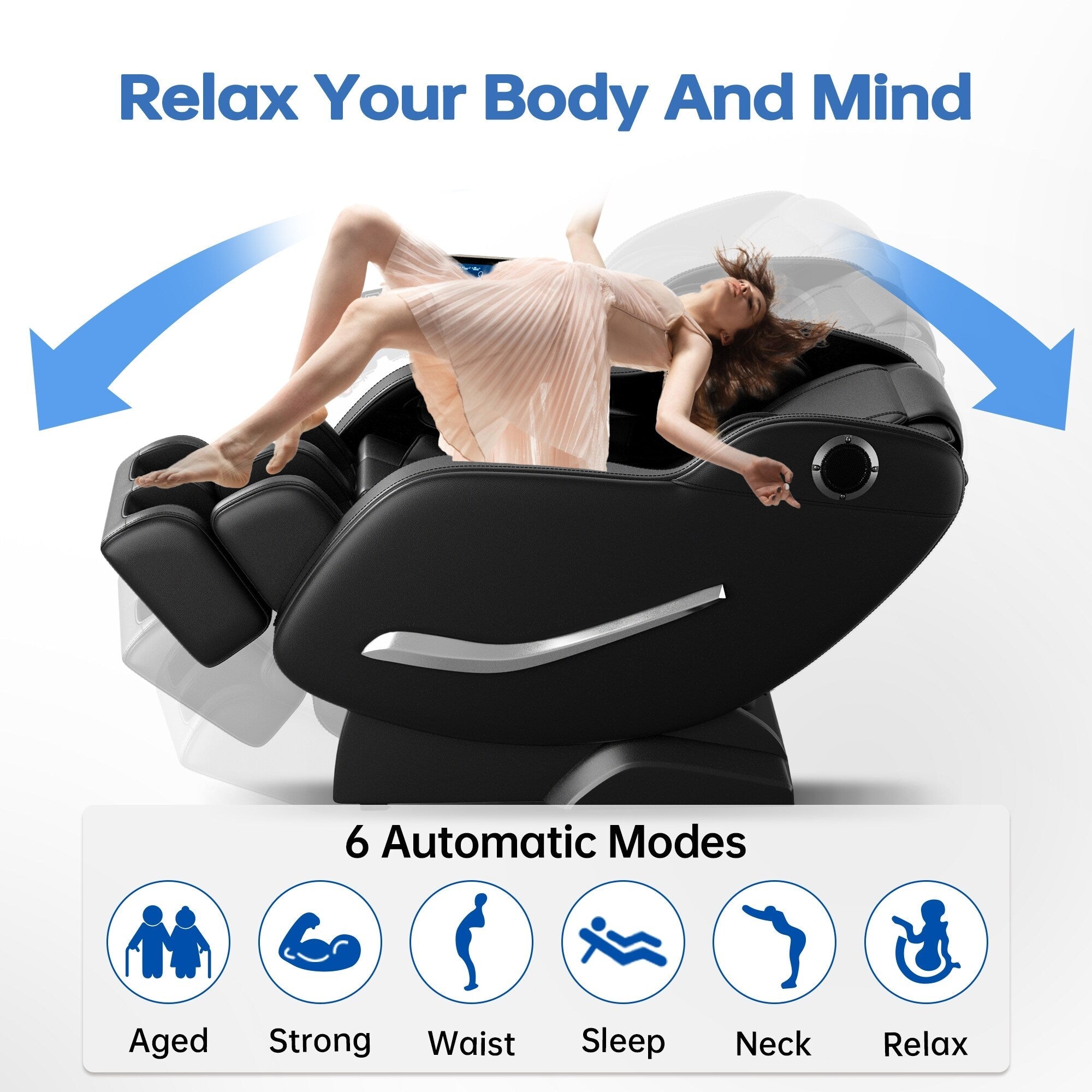 Fauteuil de massage complet, fauteuil inclinable à gravité zéro avec airbags, thermothérapie et haut-parleurs Hi-Fi, commande par écran tactile LCD